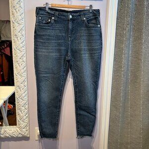 True Religion Womens Jennie Curvy Jeans Frayed Hem Size 36